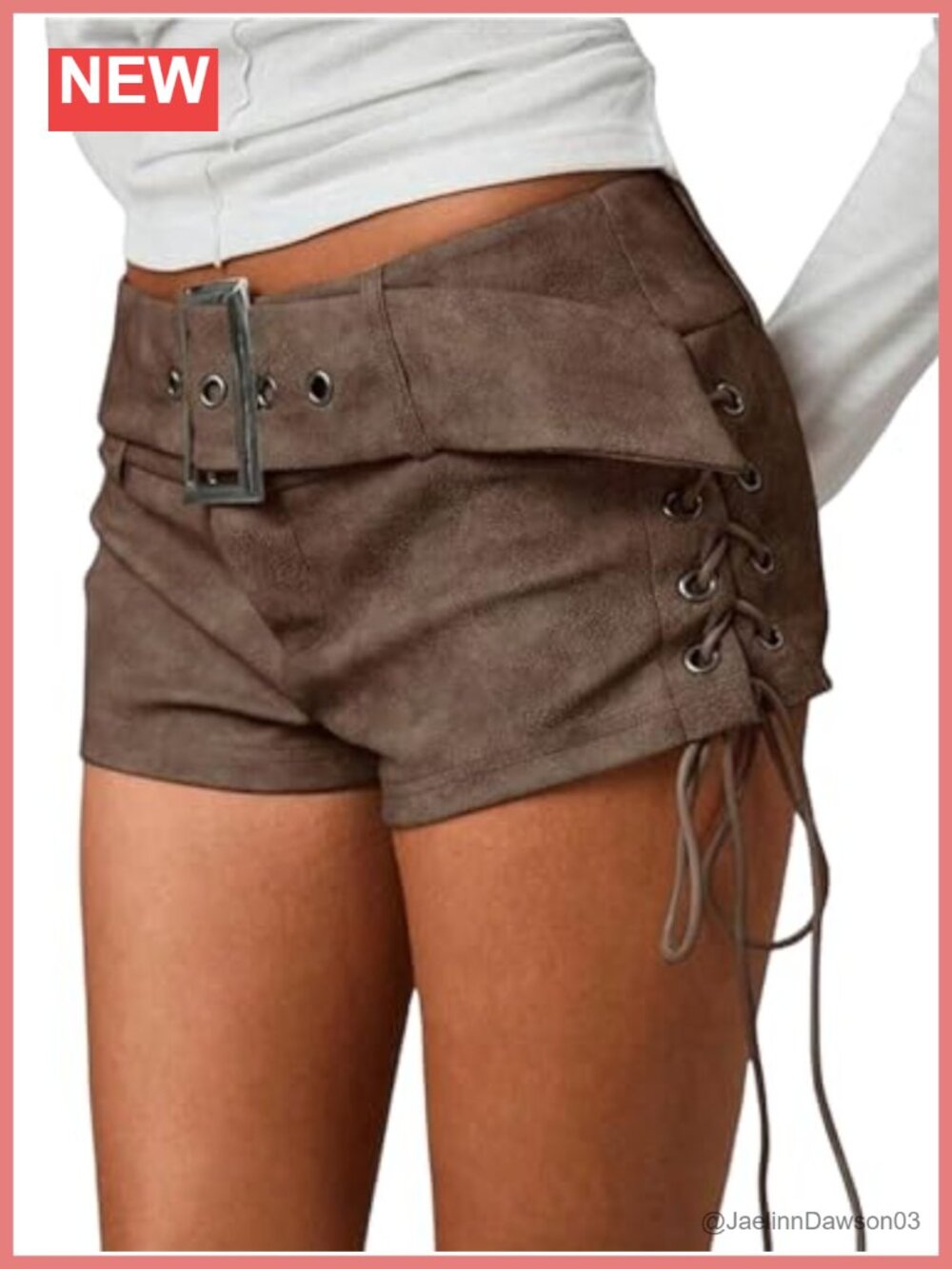 Faux Leather Micro Shorts Lace Up Low Rise Belted Hot Pants Y2K Rave Club